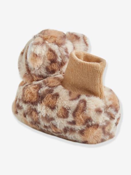 Slofjes babyjongen met pluche BEIGE AOP LEOPARD - vertbaudet enfant 