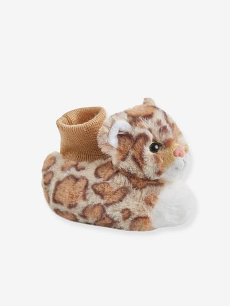 Slofjes babyjongen met pluche BEIGE AOP LEOPARD - vertbaudet enfant 