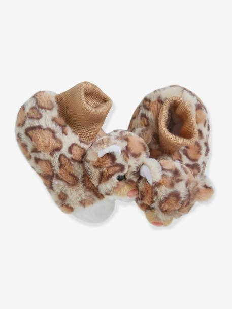 Slofjes babyjongen met pluche BEIGE AOP LEOPARD - vertbaudet enfant 