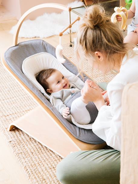 Houten ligstoel met natuurlijke schommeling vertbaudet Babyrythm EFFEN DONKERGRIJS+Natuurlijk/grijs - vertbaudet enfant 