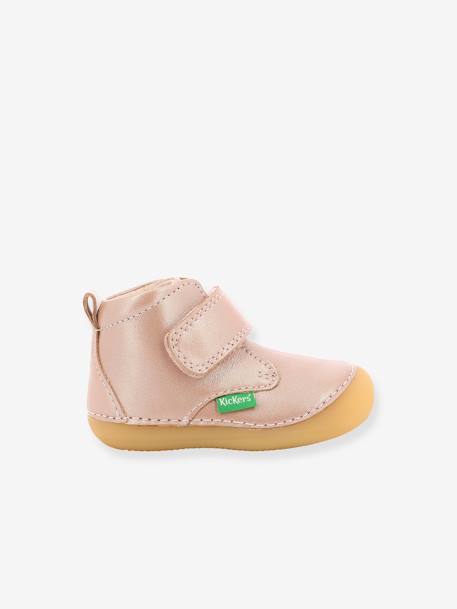 Leren laarsjes meisjesbaby Sabio KICKERS® 1ers pas metaalroze+roze, bedrukt - vertbaudet enfant 