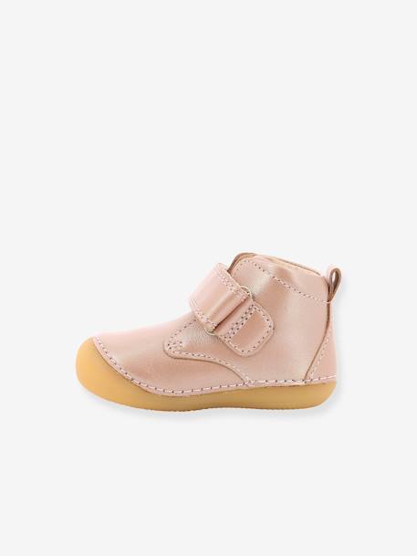 Leren laarsjes meisjesbaby Sabio KICKERS® 1ers pas metaalroze+roze, bedrukt - vertbaudet enfant 