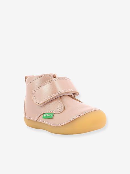 Leren laarsjes meisjesbaby Sabio KICKERS® 1ers pas metaalroze+roze, bedrukt - vertbaudet enfant 