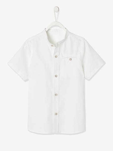 Overhemd van katoen/linnen met maokraag en korte mouwen voor jongens hemelsblauw+wit - vertbaudet enfant 