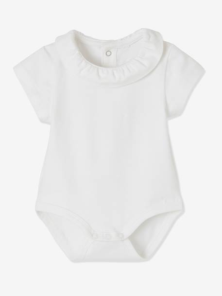 Set van 2 rompers voor baby met sierkraag en lange mouwen lila (poederkleur)+set wit - vertbaudet enfant 