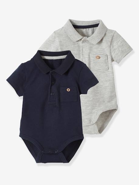 Set van 2 newborn rompertjes met polokraag met zakje hemelsblauw+set inkt - vertbaudet enfant 