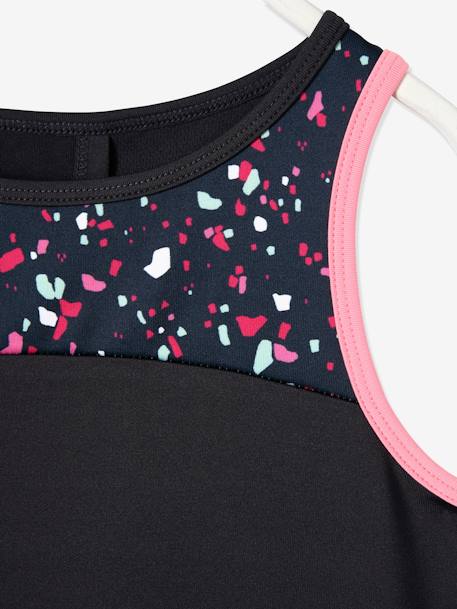 Sportief onderhemdje voor meisjes met beha antraciet+antraciet met print - vertbaudet enfant 
