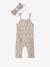 Set jumpsuit en haarband babymeisje van molton groengrijs met print+lichtroze+nachtblauw+wit met print - vertbaudet enfant 