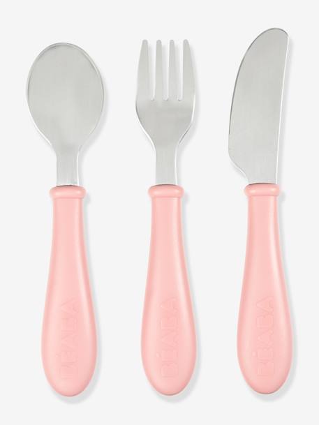 Set met 3 roestvrijstalen oefenbestekjes BEABA airy green+old pink - vertbaudet enfant 