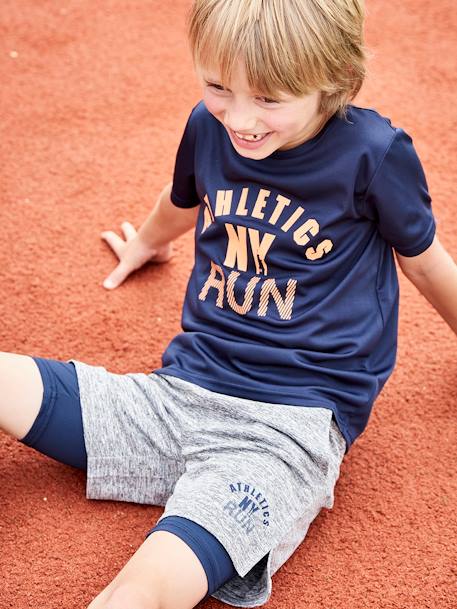 Sportieve set voor jongens met T-shirt en bermuda 2-in-1 effect inkt - vertbaudet enfant 