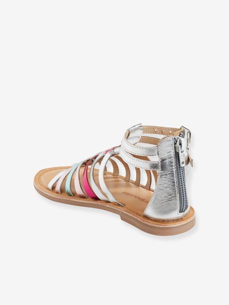 Hoge leren sandalen voor meisjes goud+MEERKLEURIG ZILVER+ZWART - vertbaudet enfant 