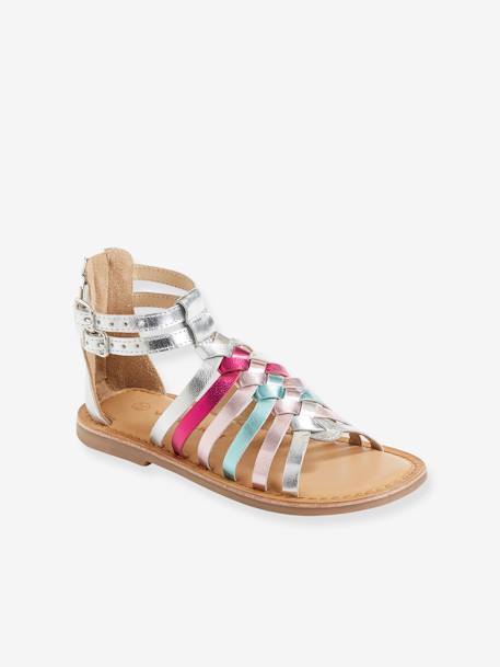 Hoge leren sandalen voor meisjes goud+MEERKLEURIG ZILVER+ZWART - vertbaudet enfant 