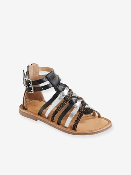 Hoge leren sandalen voor meisjes goud+MEERKLEURIG ZILVER+ZWART - vertbaudet enfant 