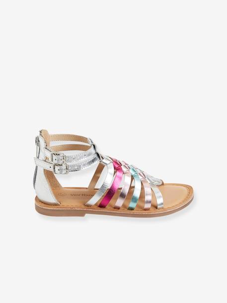 Hoge leren sandalen voor meisjes goud+MEERKLEURIG ZILVER+ZWART - vertbaudet enfant 