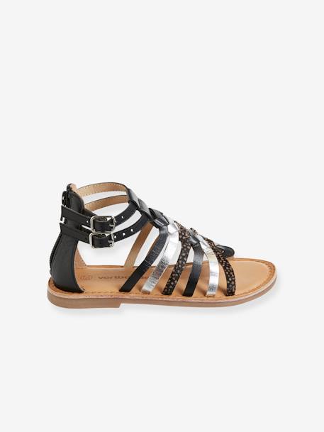 Hoge leren sandalen voor meisjes goud+MEERKLEURIG ZILVER+ZWART - vertbaudet enfant 