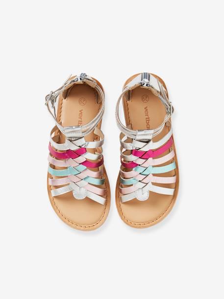 Hoge leren sandalen voor meisjes goud+MEERKLEURIG ZILVER+ZWART - vertbaudet enfant 