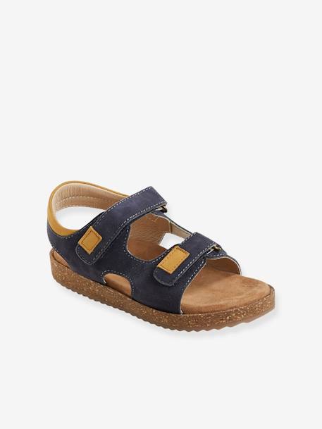 Anatomische leren sandalen voor jongens MARINEBLAUW+taupe - vertbaudet enfant 