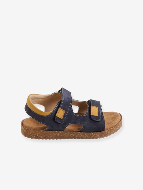 Anatomische leren sandalen voor jongens MARINEBLAUW+taupe - vertbaudet enfant 