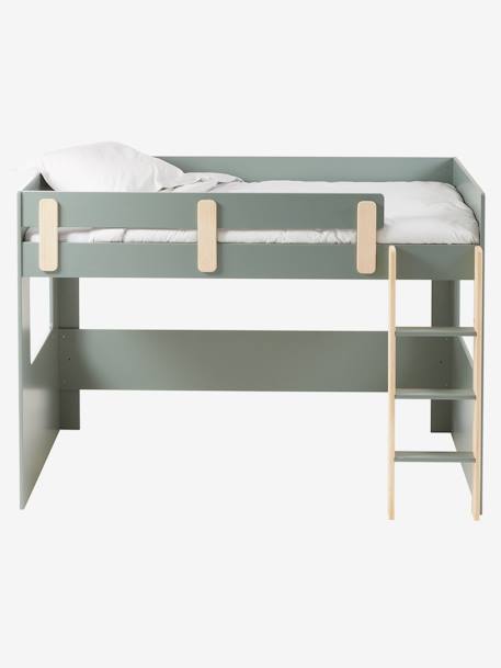 Mezzaninebed op halve hoogte EVEREST kaki+Roze+Wit/hout - vertbaudet enfant 