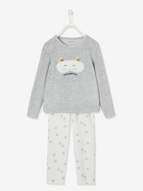 Fluwelen pyjama 'kattenmasker' meisje grijs - vertbaudet enfant 