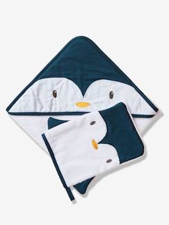 Baby-Badcape + washand Pinguïn