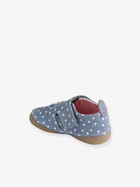 Slofjes met klittenband van chambray voor baby's DENIMBLAUW - vertbaudet enfant 