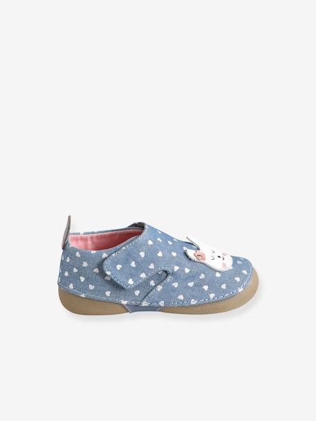 Slofjes met klittenband van chambray voor baby's DENIMBLAUW - vertbaudet enfant 