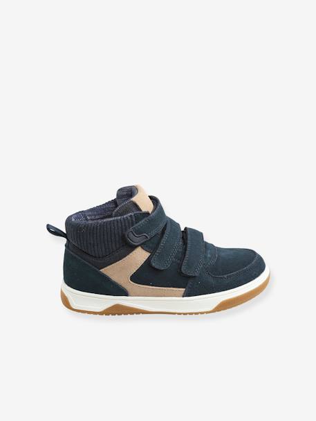 Hoge leren sneakers voor jongens MARINEBLAUW - vertbaudet enfant 