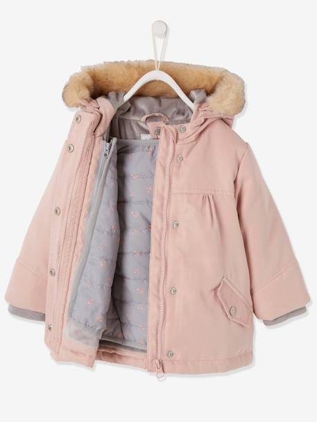 3-in-1 parka baby meisje marineblauw+zachtroze - vertbaudet enfant 