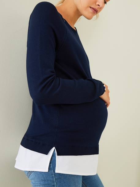 Zwangerschaps- en borstvoedingstrui van 2 soorten materiaal beige (poederkleur)+inkt - vertbaudet enfant 