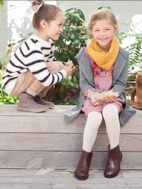 Laarsjes met elastiek en rits voor meisjes MARINEBLAUW+TAUPE - vertbaudet enfant 