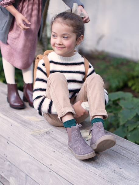 Laarsjes met elastiek en rits voor meisjes MARINEBLAUW+TAUPE - vertbaudet enfant 