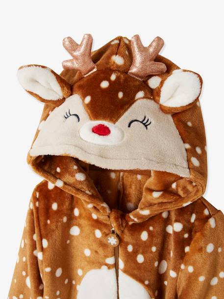 Onesie 'Kerstrendier' meisje pluche-effect Bruin met print - vertbaudet enfant 