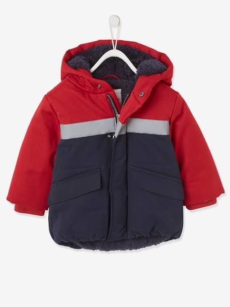 Colorblock donsjas met capuchon baby jongen donkerrood - vertbaudet enfant 