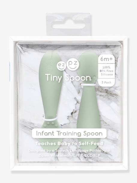 Siliconen set van 2 EZPZ Tiny spoon voor peuters AMANDELGROEN+POEDERROZE - vertbaudet enfant 