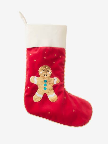 Personaliseerbare kerstsok met omkeerbare lovertjes Mr Biscuit ROOD - vertbaudet enfant 