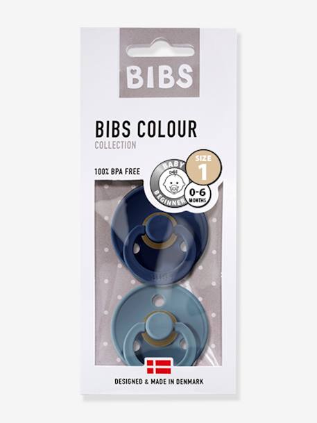 Set van 2 BIBS Colour-fopspenen, maat 1 van 0 tot 6 maanden Diepblauw + petrolblauw+Poederroze + eikbruin+rouge+saliegroen - vertbaudet enfant 