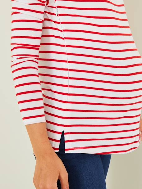 Crossover T-shirt voor zwangerschap en borstvoeding Helderwit met marineblauwe str+Wit met rode strepen - vertbaudet enfant 