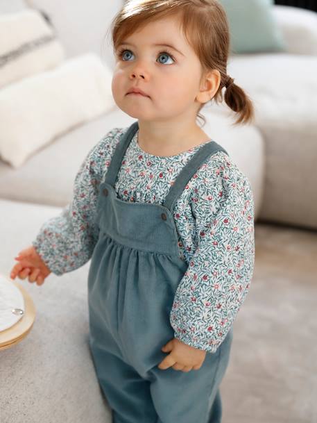 Set fluwelen blouse en overall voor meisjesbaby hemelsblauw - vertbaudet enfant 