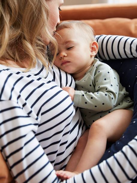 Crossover T-shirt voor zwangerschap en borstvoeding Helderwit met marineblauwe str+Wit met rode strepen - vertbaudet enfant 