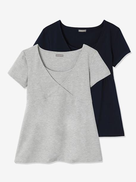 Lot van 2 T-shirts voor zwangerschap en borstvoeding lichtroze+SET MARINEBLAUW/GRIJS+zwart - vertbaudet enfant 