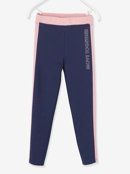 Sportlegging meisjes met zijstroken gemêleerd grijs+groen+koraal+marineblauw+MARINEBLAUW - vertbaudet enfant 