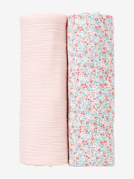 Set van 2 wattenkussens marineblauw/wit+roze/bloemen - vertbaudet enfant 