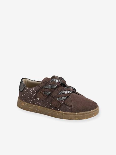 Leren sneakers met klittenband, kleutercollectie meisjes taupe - vertbaudet enfant 