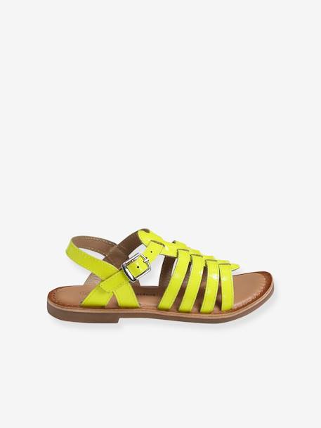 Leren sandalen met gespen voor meisjes CAMEL+Fluorescerend geel+veel bruin - vertbaudet enfant 