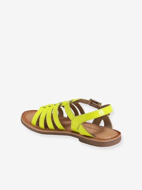 Leren sandalen met gespen voor meisjes Fluorescerend geel+veel bruin - vertbaudet enfant 