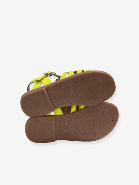 Leren sandalen met gespen voor meisjes CAMEL+Fluorescerend geel+veel bruin - vertbaudet enfant 