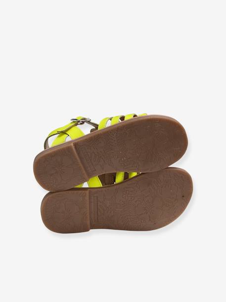 Leren sandalen met gespen voor meisjes Fluorescerend geel+veel bruin - vertbaudet enfant 