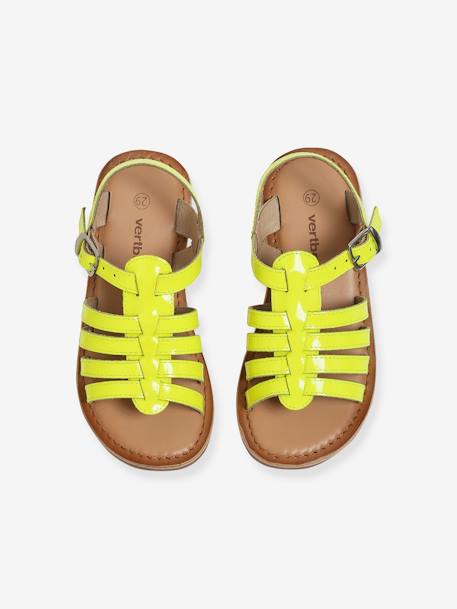 Leren sandalen met gespen voor meisjes Fluorescerend geel+veel bruin - vertbaudet enfant 