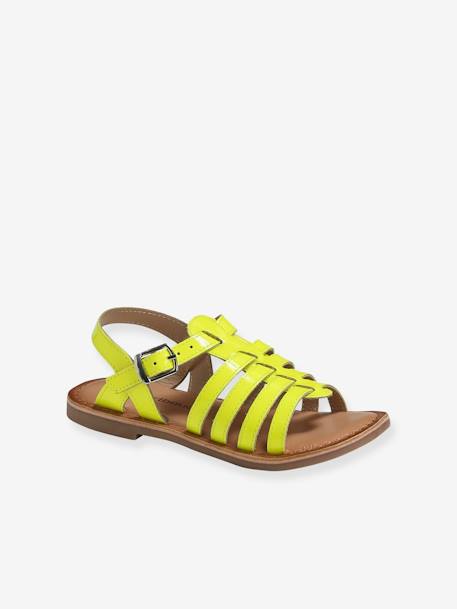 Leren sandalen met gespen voor meisjes CAMEL+Fluorescerend geel+veel bruin - vertbaudet enfant 